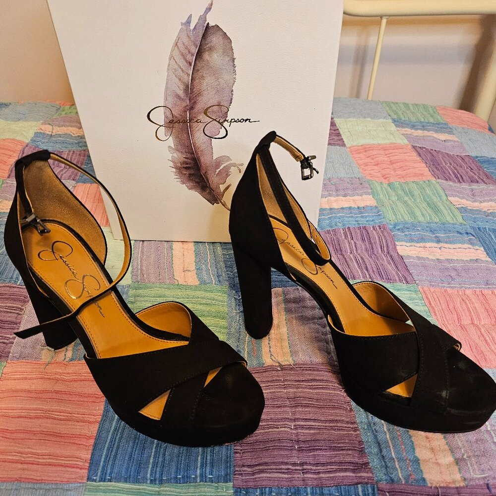 Jessica Simpson Irbella Platform Heels - Black Microsuede, Size 8 - Picture 2 of 9